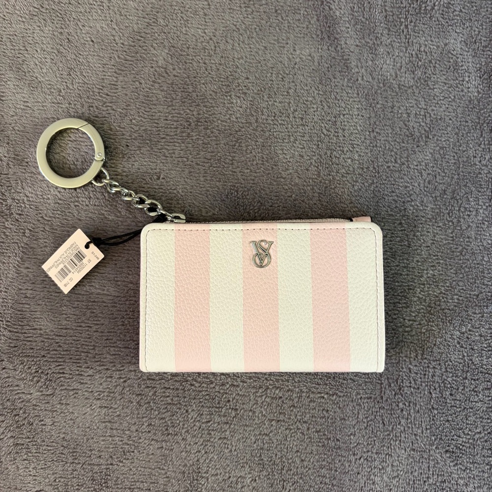 Victoria's Secret Pink and White Striped Card Holder with Keychain